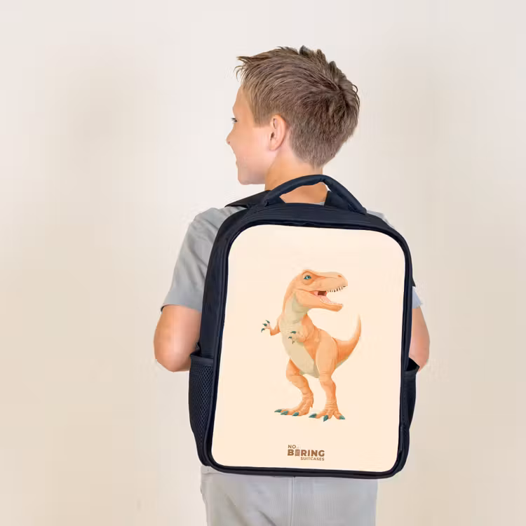 Kids backpack - T-rex dino in orange colors — 2