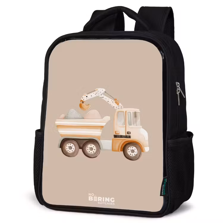 Kids backpack - Yellow dump truck in neutral colors — 4