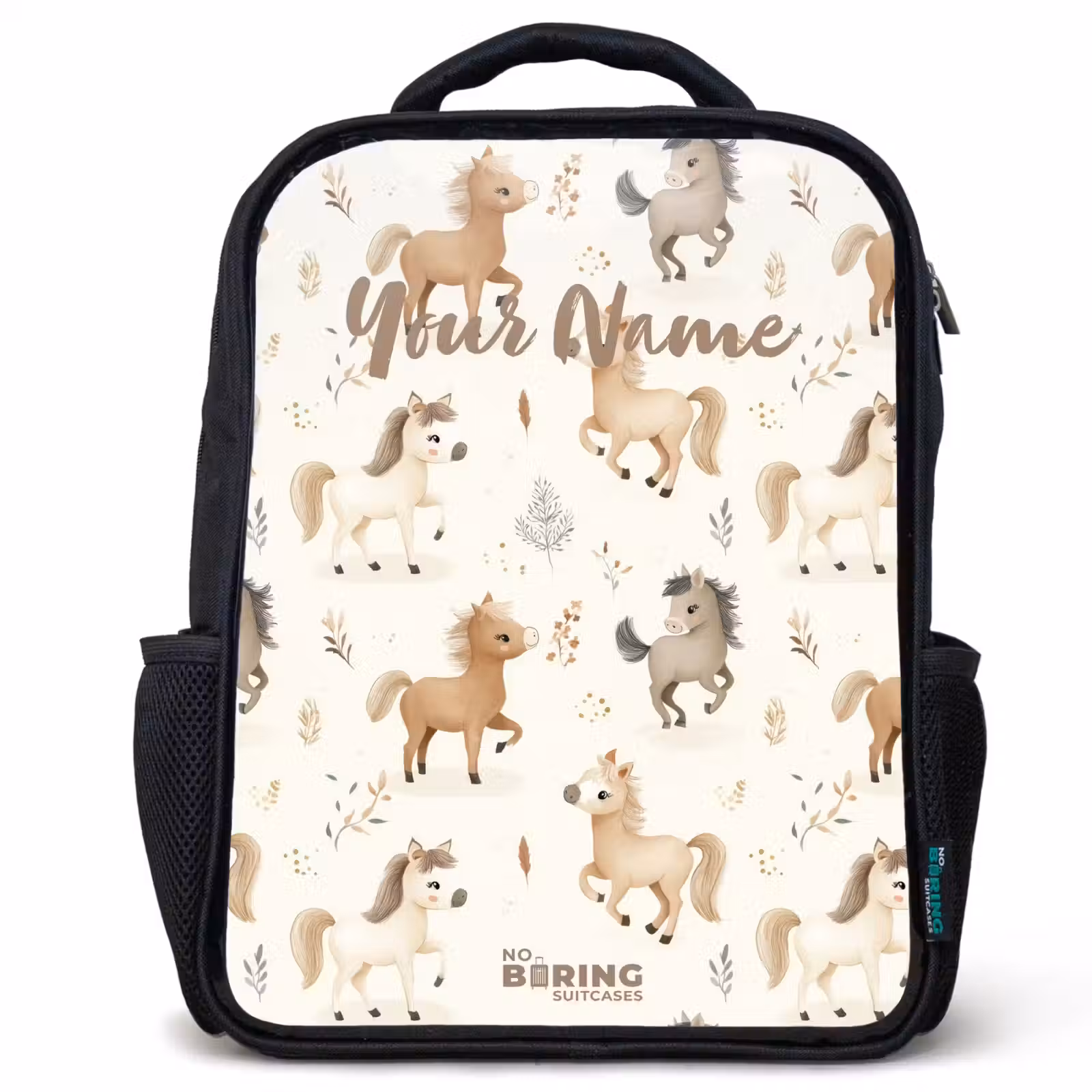 Kids backpack - Pattern of foals in beige and brown colors — 1