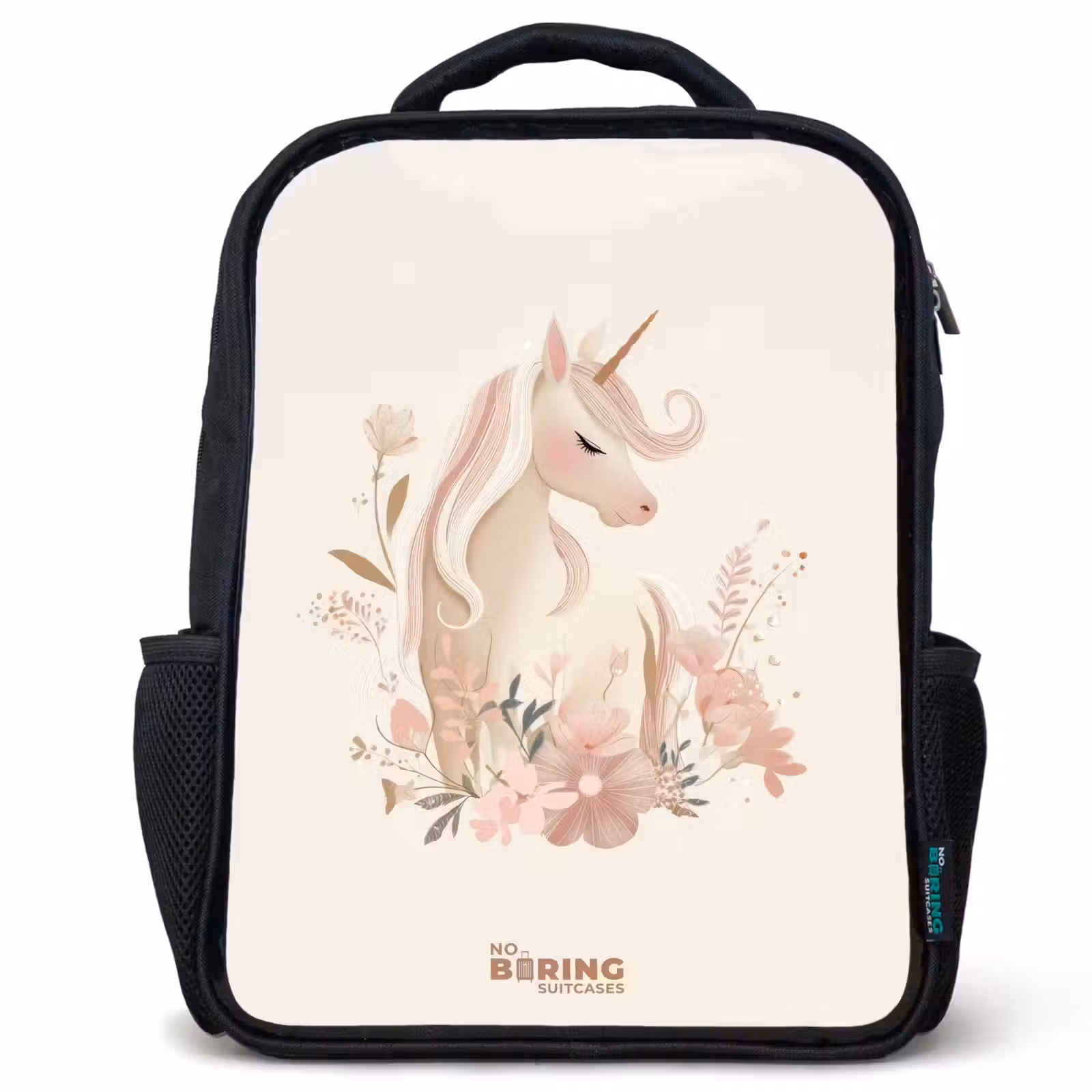 Kids backpack - Unicorn among flowers in pink pastel colors — 1