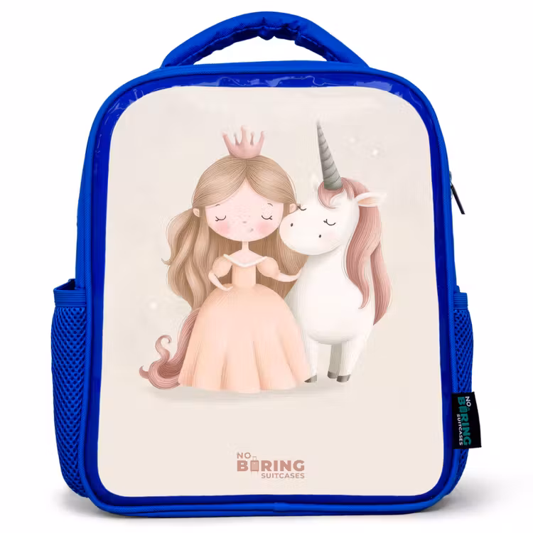 Kids backpack - Blue - Princess and a unicorn in pastel colors — 1