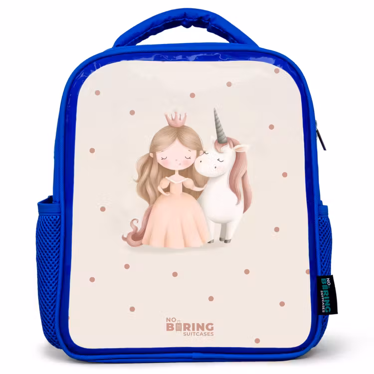 Kids backpack - Blue - Princess and a unicorn in pastel colors — 1