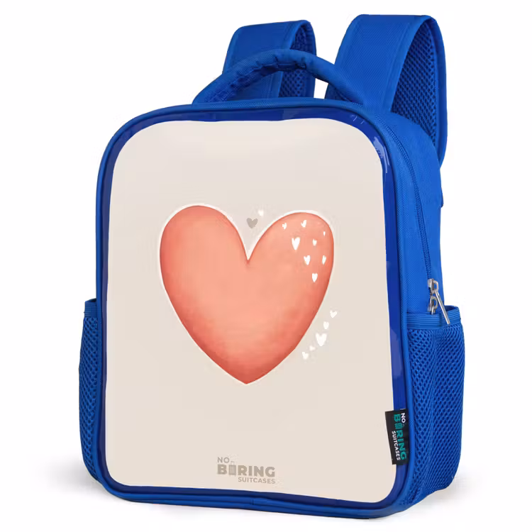 Kids backpack - Blue - Red heart on a beige background — 3