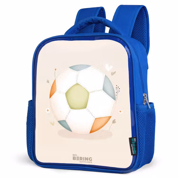 Kids backpack - Blue - Soccer in beige pastel colors — 3