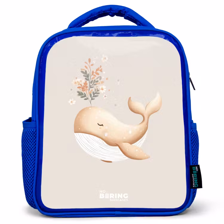 Kids backpack - Blue - Whale in pastel beige colors — 1