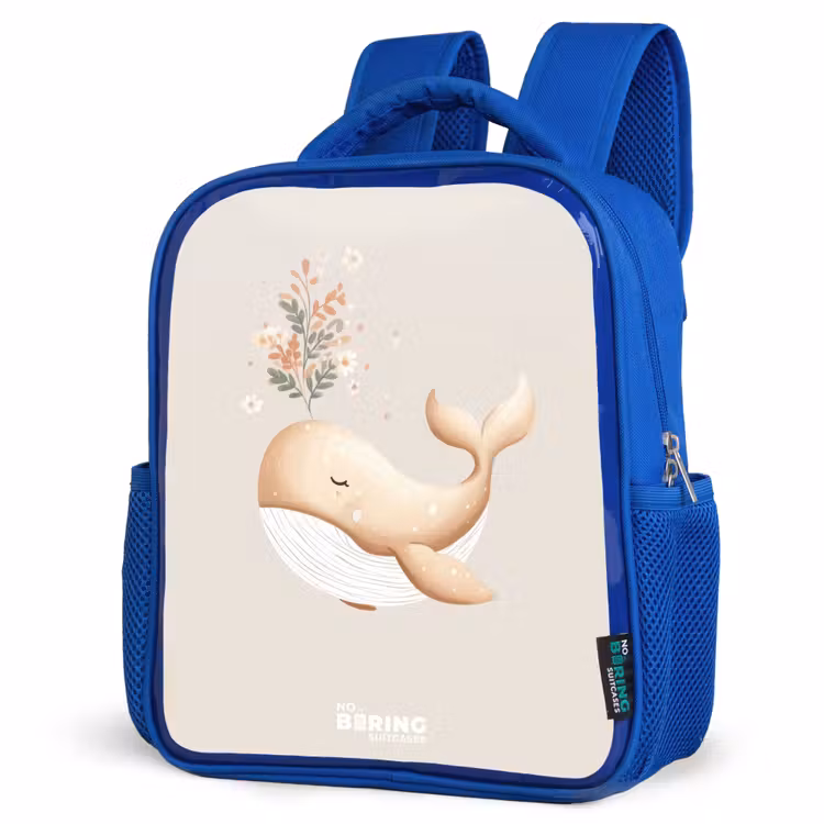 Kids backpack - Blue - Whale in pastel beige colors — 3
