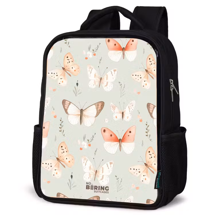 Kids backpack - Butterfly pattern in soft orange and red tones — 4