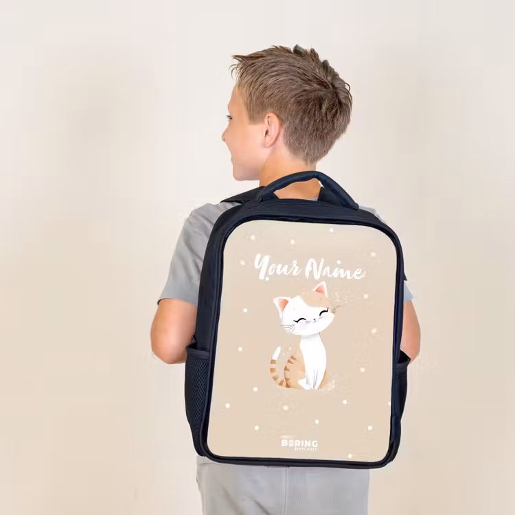 Kids backpack - Cat surrounded by beige dots — 2