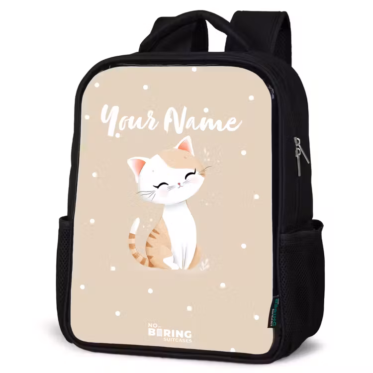 Kids backpack - Cat surrounded by beige dots — 4