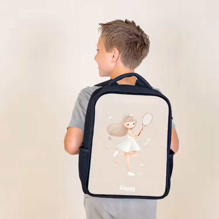 Kids backpack - Girl plays tennis in beige colors — 2