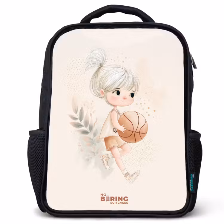 Kids backpack - Girl with a basketball in neutral colors. — 1
