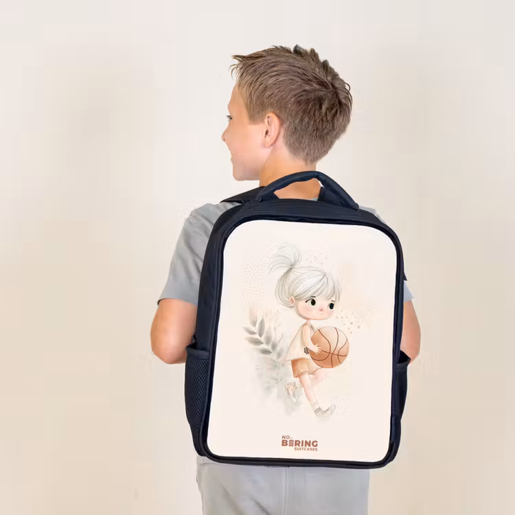 Kids backpack - Girl with a basketball in neutral colors. — 2