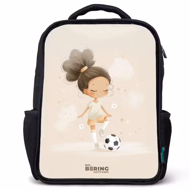 Kids backpack - Girl with a soccer ball in beige colors — 1