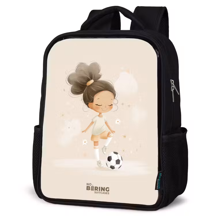 Kids backpack - Girl with a soccer ball in beige colors — 4