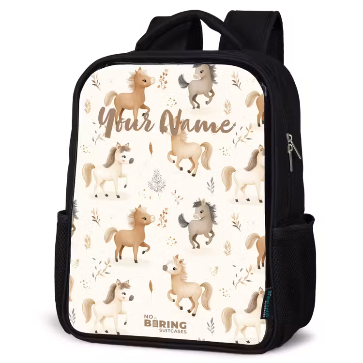 Kids backpack - Pattern of foals in beige and brown colors — 4