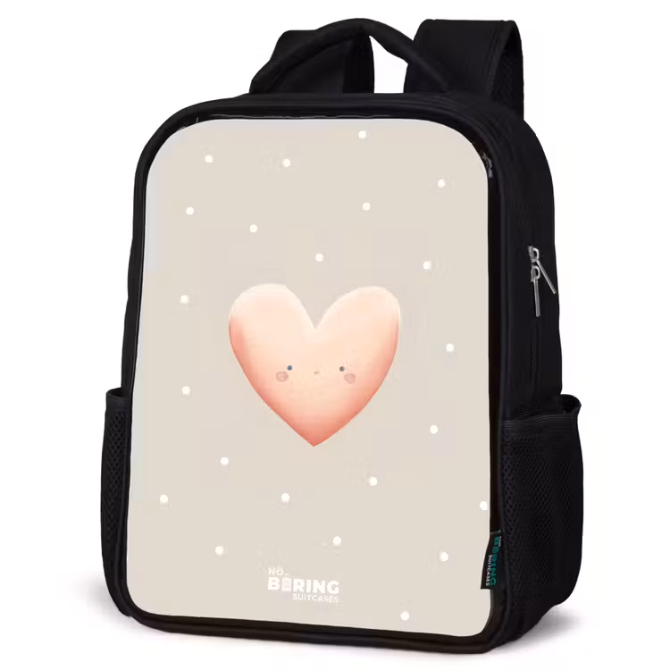 Kids backpack - Pink heart surrounded by beige dots — 4