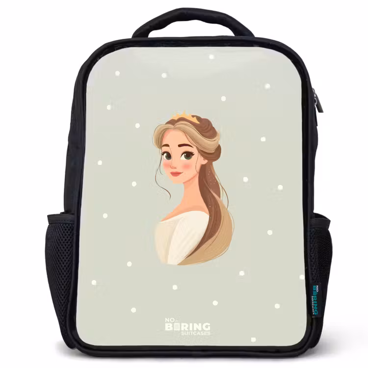 Kids backpack - Princess with tiara on green polka dot background — 1