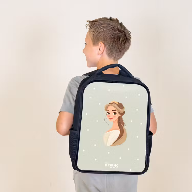 Kids backpack - Princess with tiara on green polka dot background — 2