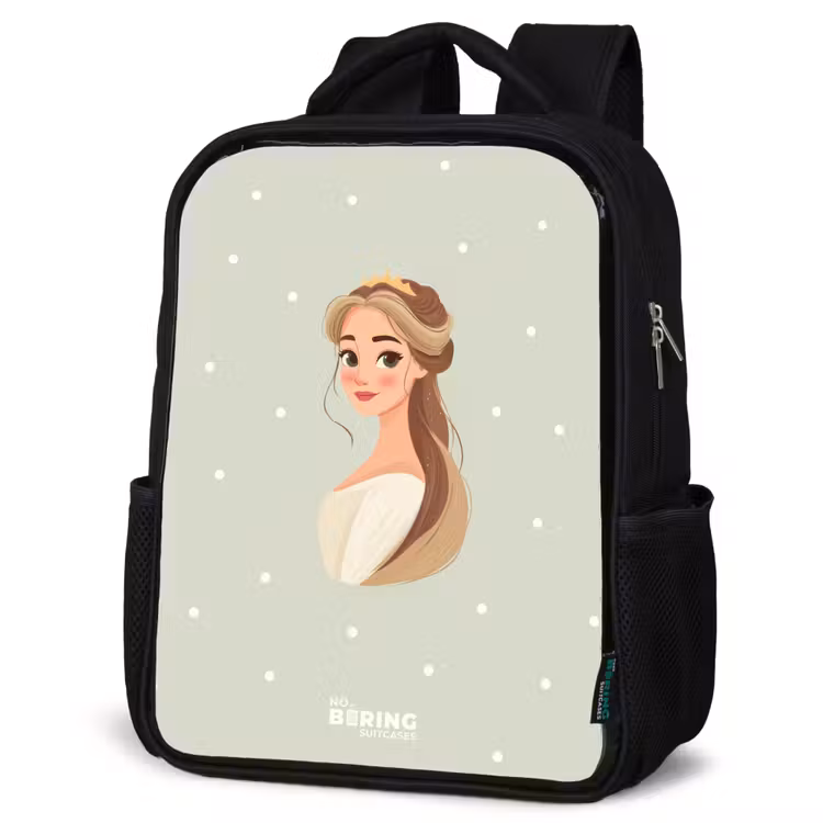Kids backpack - Princess with tiara on green polka dot background — 4