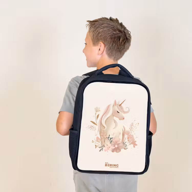 Kids backpack - Unicorn among flowers in pink pastel colors — 2