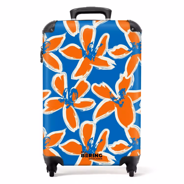 Suitcase - Pastel flowers - Orange with blue — 1