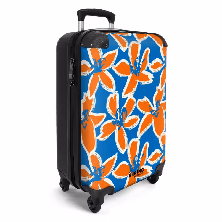 Suitcase - Pastel flowers - Orange with blue — 4