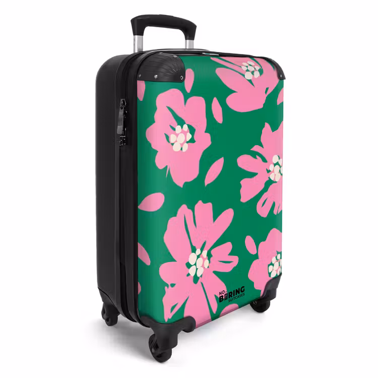 Suitcase - Pastel flowers - Pink with green — 4