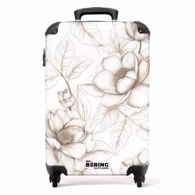 Suitcase - Vintage flowers - beige and cream white — 1