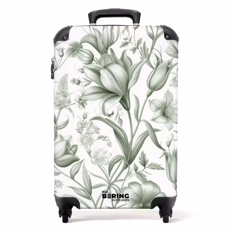 Suitcase - Vintage flowers - light green with white — 1