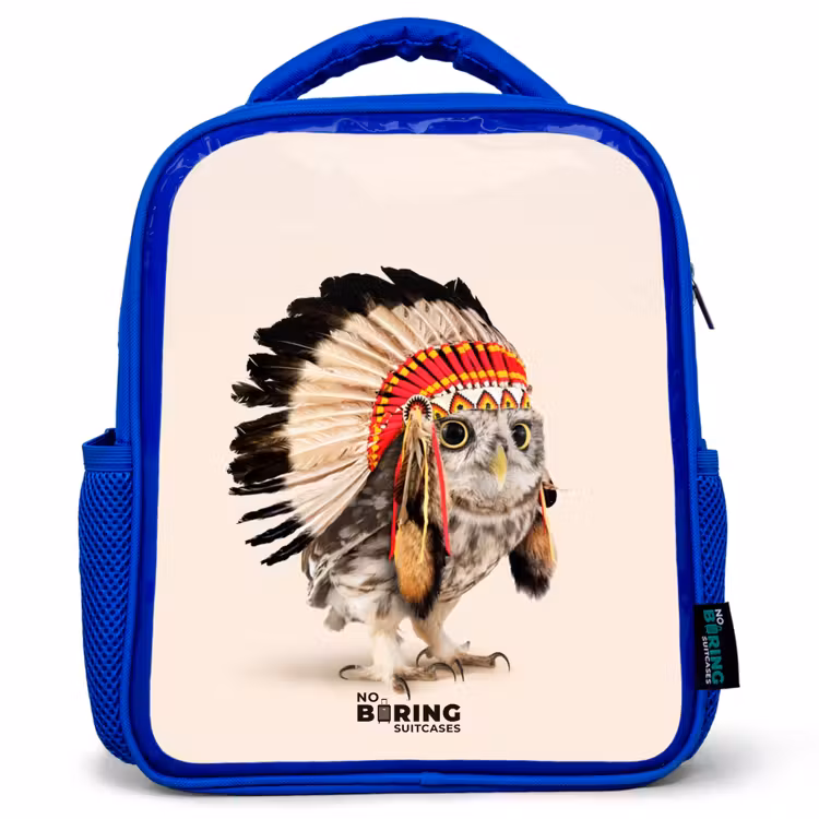 Kids backpack - Blue - Owl as Indian — 1