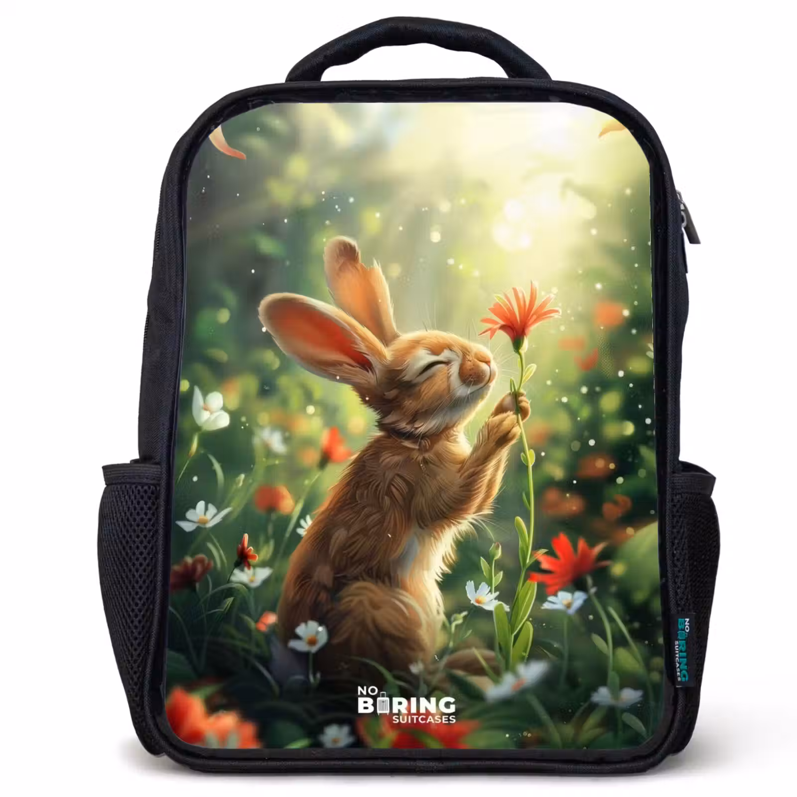 Kids backpack - Side view of a rabbit with red flower — 1