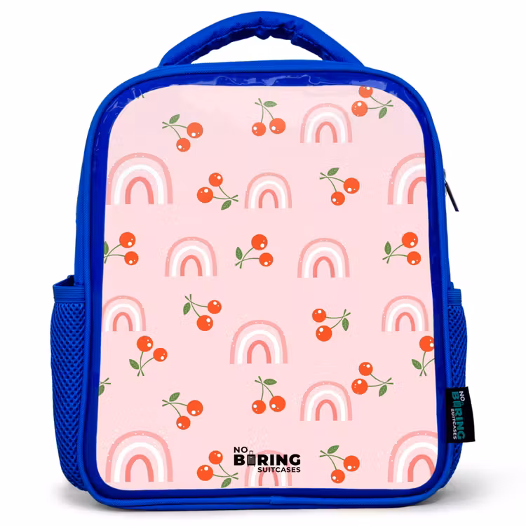 Kids backpack - Blue - Pink with rainbow and cherry pattern — 1