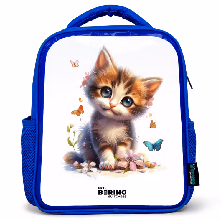 Kids backpack - Blue - Portrait of a kitten surrounded by butterflies — 1