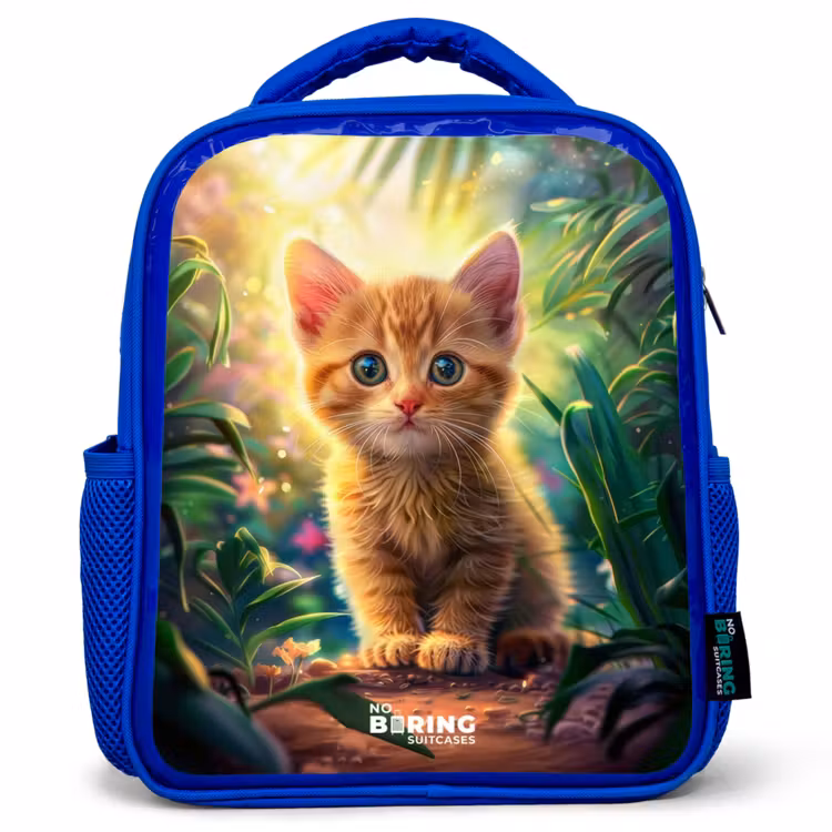 Kids backpack - Blue - Red kitte in green nature — 1