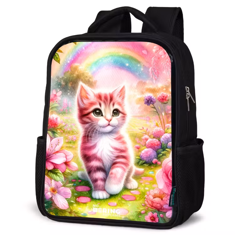 Kids backpack - Kitten with rainbow and flowers — 4