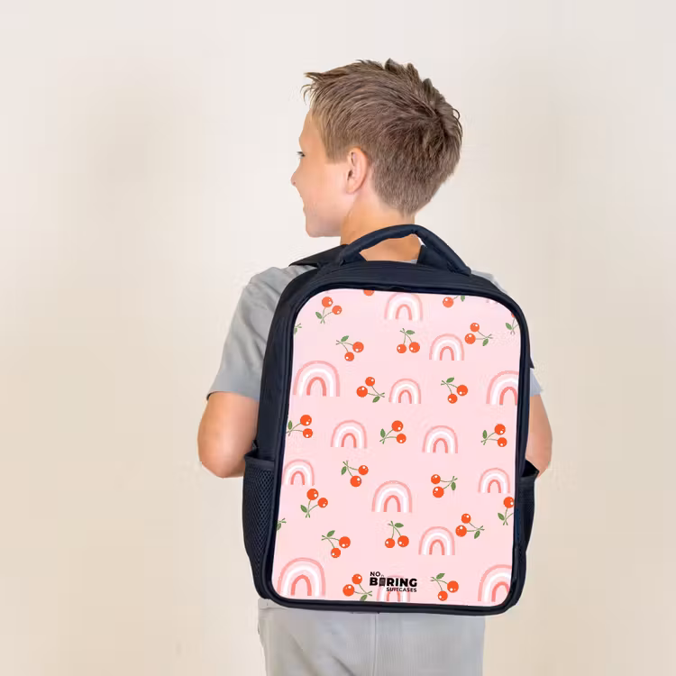 Kids backpack - Pink with rainbow and cherry pattern — 2