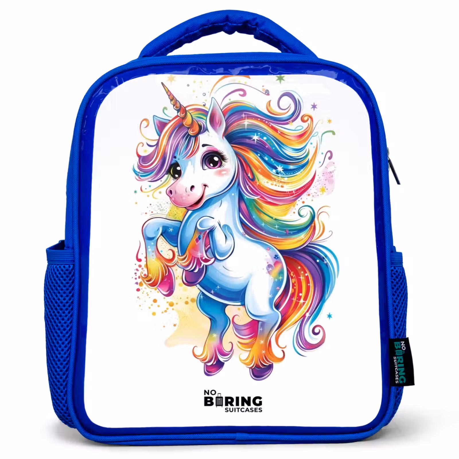 Kids backpack - Blue - Prancing Unicorn with Rainbow Moons — 1