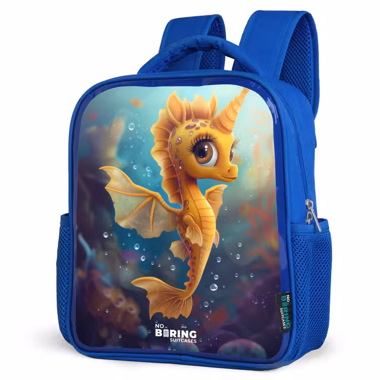 Kids backpack - Blue - Orange seahorse in the water — 3