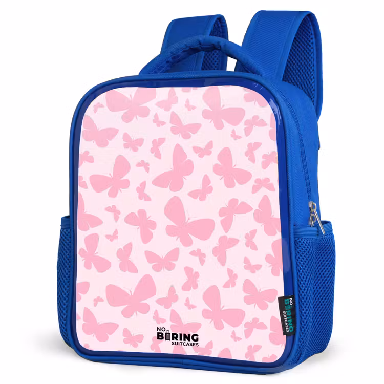 Kids backpack - Blue - Pink butterflies — 3