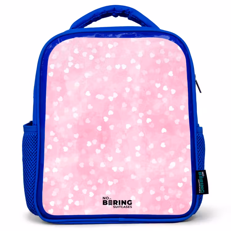 Kids backpack - Blue - Pink glitter hearts — 1