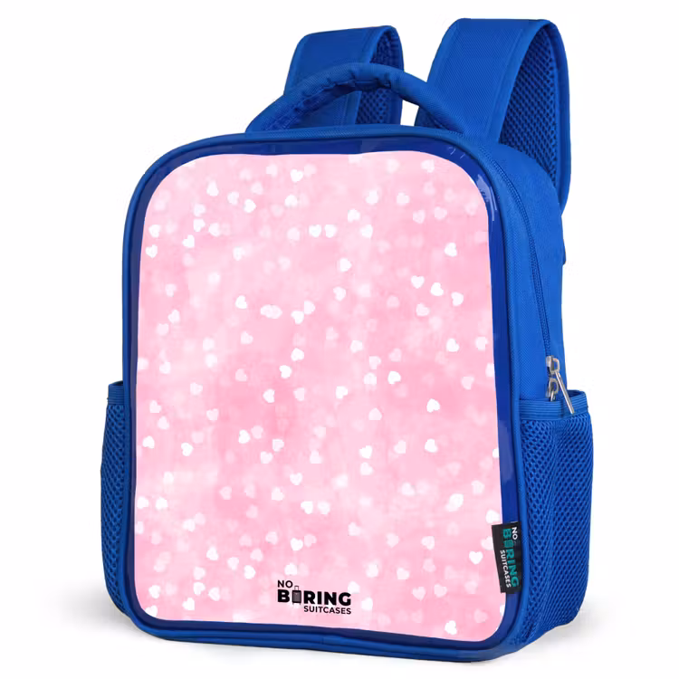 Kids backpack - Blue - Pink glitter hearts — 3