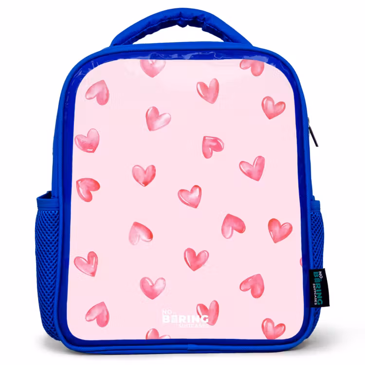 Kids backpack - Blue - Pink hearts — 1