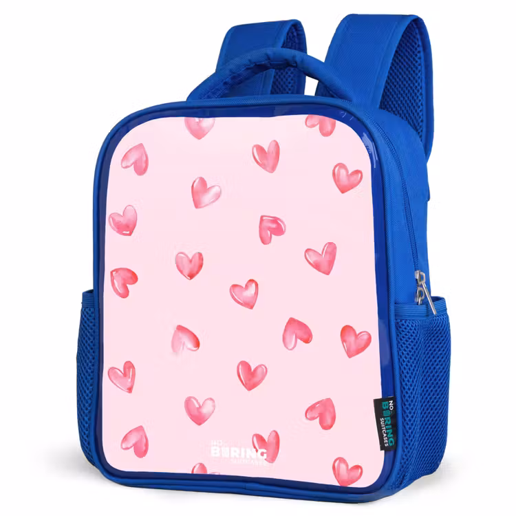Kids backpack - Blue - Pink hearts — 3