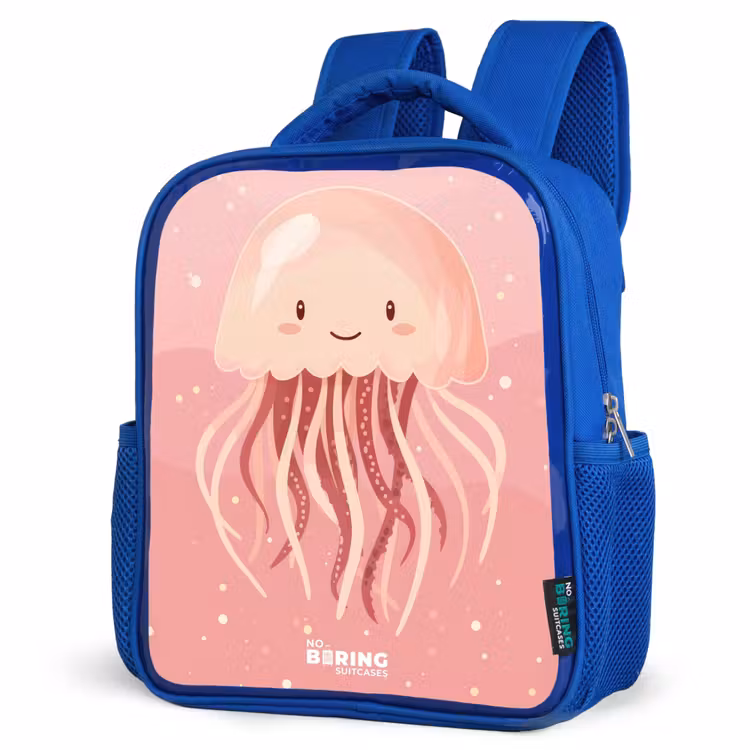 Kids backpack - Blue - Pink jellyfish with face — 3