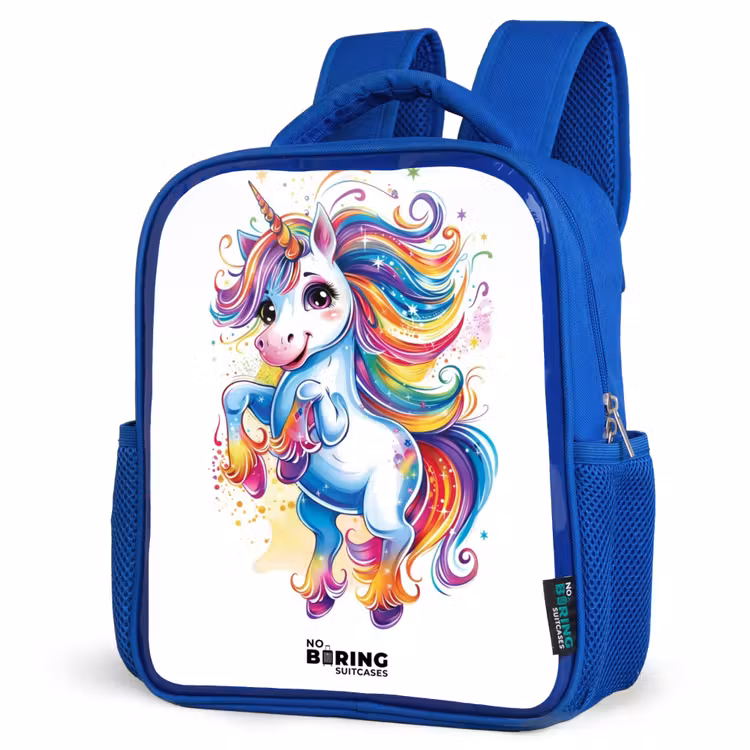 Kids backpack - Blue - Prancing Unicorn with Rainbow Moons — 3