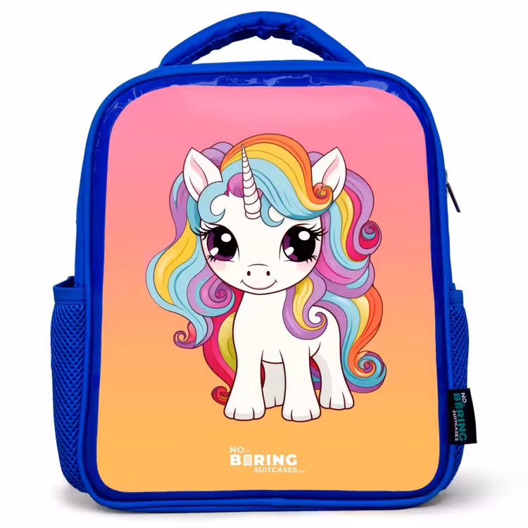 Kids backpack - Blue - Small unicorn with rainbow colors — 1