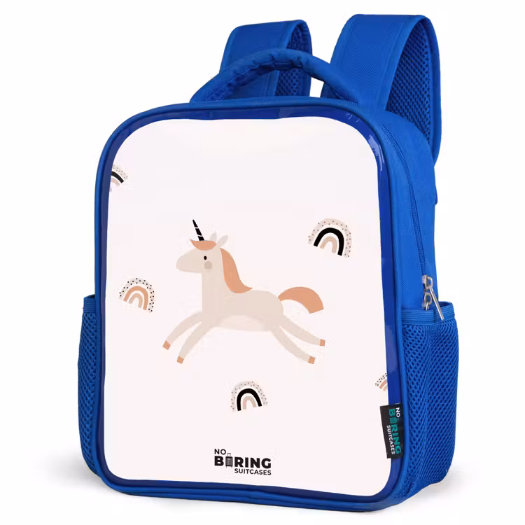 Kids backpack - Blue - Unicorn with orange mane — 3