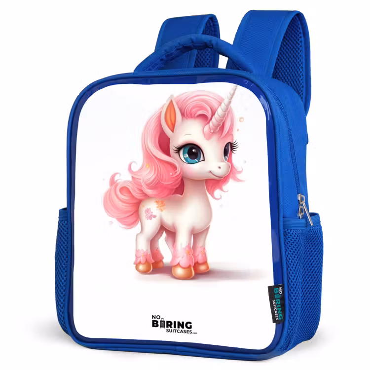Kids backpack - Blue - Unicorn with pink mane — 3