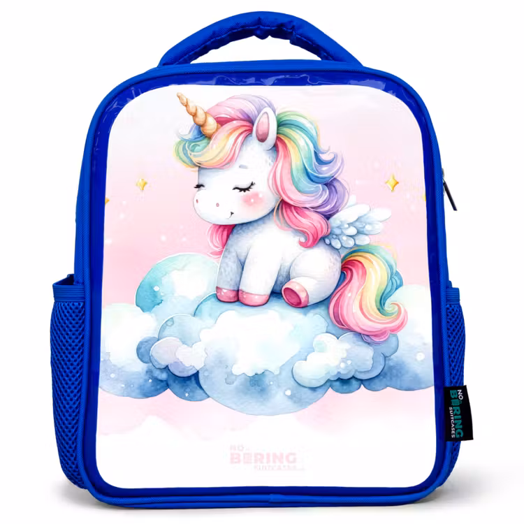 Kids backpack - Blue - Unicorn with rainbow mane on a cloud — 1