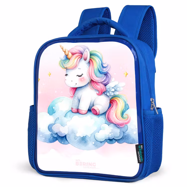Kids backpack - Blue - Unicorn with rainbow mane on a cloud — 3